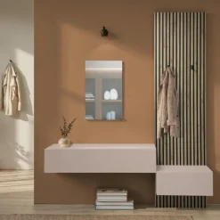Mobile ingresso 207x260h cm con pannello cannettato beige cashmere rovere chiaro Sunset Decor 1033