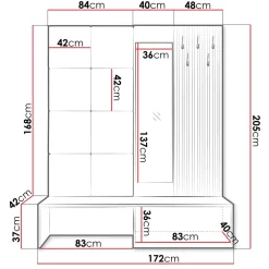 Mobile ingresso 172x205h cm con scarpiera e specchio rovere rustico bianco Welly 3