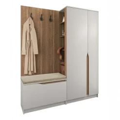 Mobile ingresso 160x189h cm con scarpiera e appendiabiti rovere scuro beige cashmere Karpathos