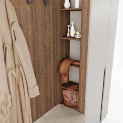 Mobile ingresso 160x189h cm con scarpiera e appendiabiti rovere scuro beige cashmere Karpathos