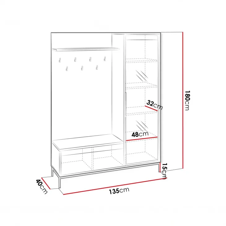 Mobile ingresso 135x180h cm con specchio design cannettato nero Strike