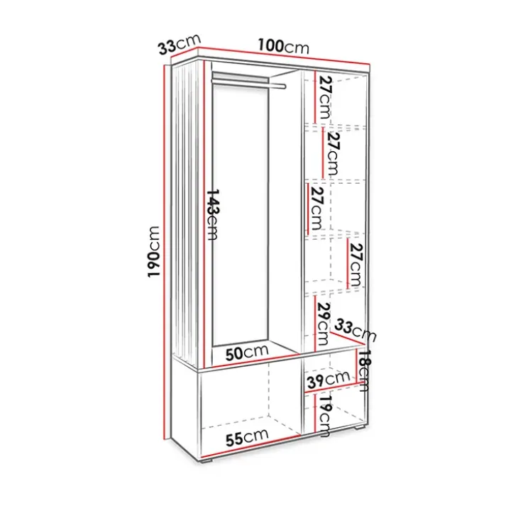 Mobile ingresso 100x190h cm con specchio bianco nero Umea