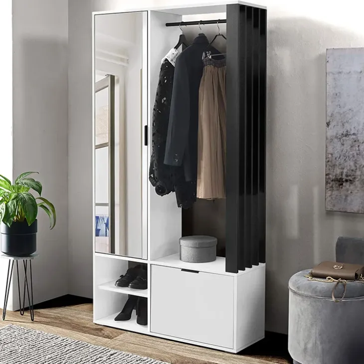 Mobile ingresso 100x190h cm con specchio bianco nero Umea