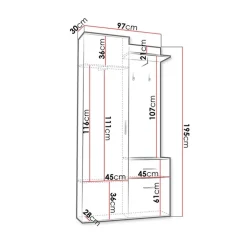 Mobile ingresso 97x195h cm con specchio 1 cassetto 2 ante rovere nero Assen
