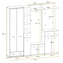 Mobile ingresso 210x203h cm con specchio e appendiabiti rovere sonoma California 4 Gihome®