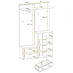 Mobile ingresso 120x203h cm con specchio e appendiabiti rovere sonoma California 2 Gihome®