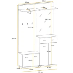Mobile ingresso 120x203h cm con specchio e appendiabiti rovere sonoma California 2 Gihome®