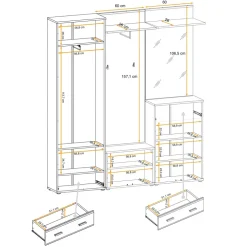 Mobile ingresso 180x203h cm con specchio e appendiabiti rovere rustico antracite stampa a righe California 3 Gihome®