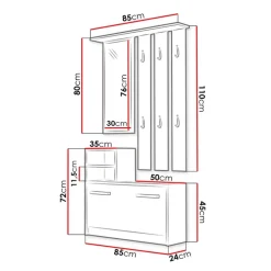 Mobile ingresso 85x180h cm con specchio scarpiera bianco Bergen