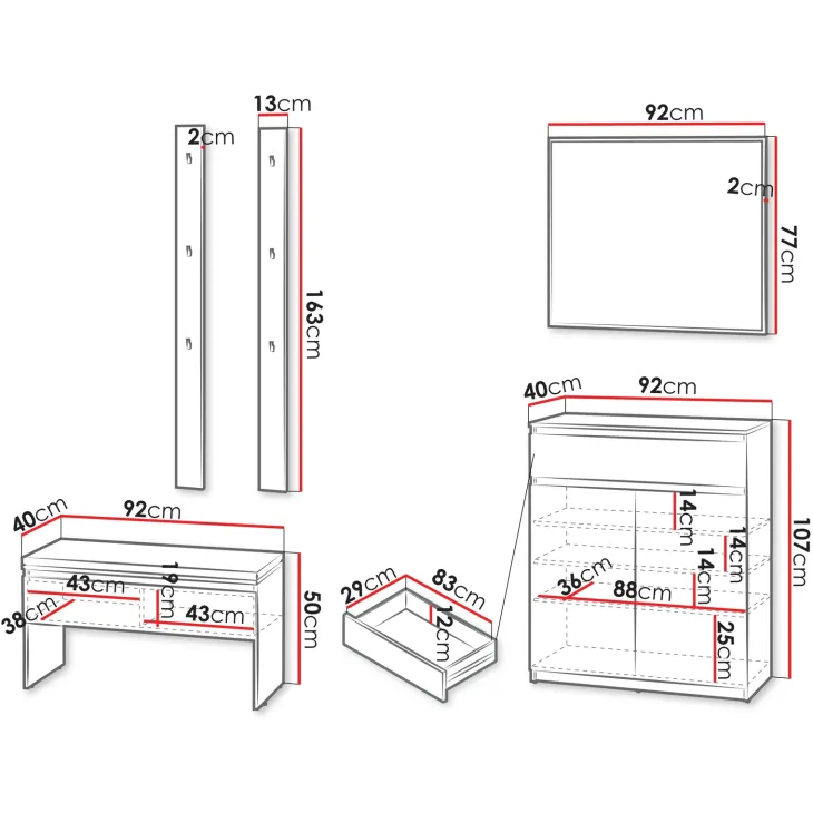 Mobile ingresso 200x230h cm con specchio appendiabiti bianco Accent