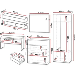 Mobile ingresso 300x200h cm con specchio appendiabiti armadio grigio Accent