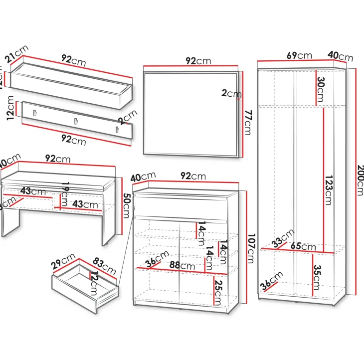 Mobile ingresso 300x200h cm con specchio appendiabiti armadio grigio Accent