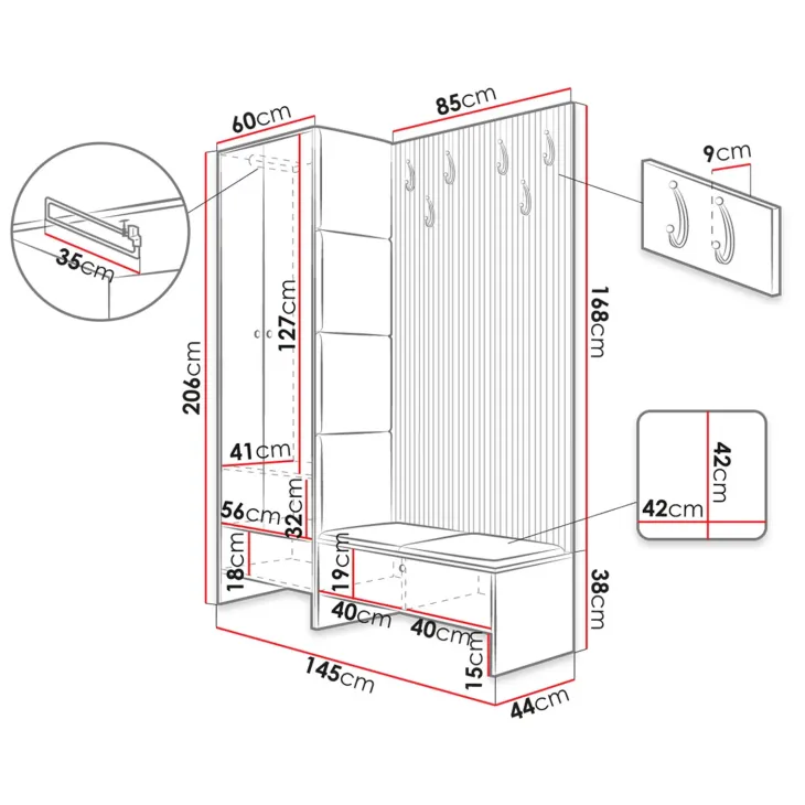 Mobile ingresso 145x168h cm rovere rustico grigio Welly 4
