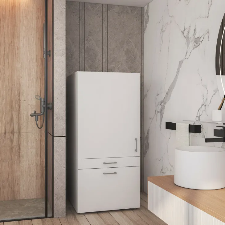 Mobile lavanderia 67x145h cm 1 anta 2 cassetti bianco Ordinary