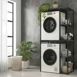 Mobile lavatrice e asciugatrice 90x188h cm 4 vani a vista industrial metallo antracite Loft