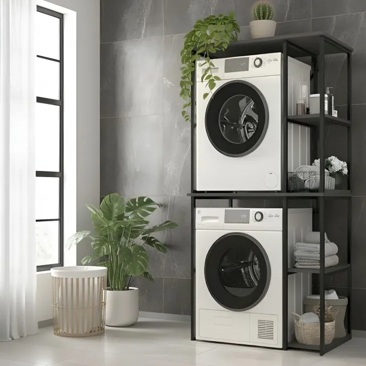 Mobile lavatrice e asciugatrice 90x188h cm 4 vani a vista industrial metallo antracite Loft