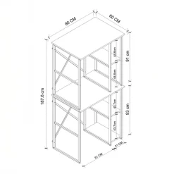 Mobile lavatrice e asciugatrice 90x188h cm 4 vani a vista industrial metallo antracite Loft