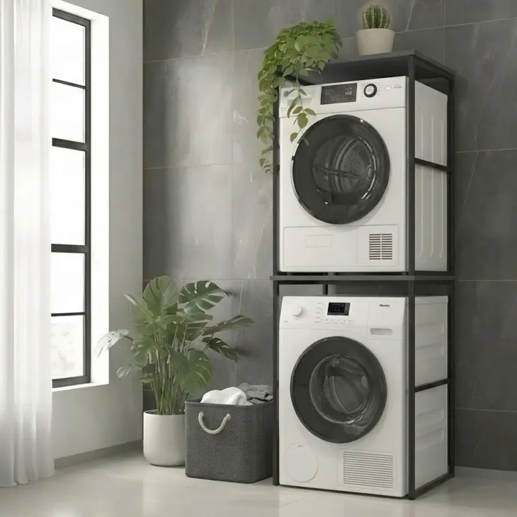 Mobile lavatrice e asciugatrice 66x189h cm industrial metallo antracite Loft