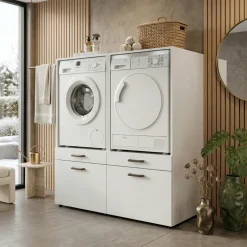Mobile lavatrice e asciugatrice 134x144h cm con cassettoni bianco Water