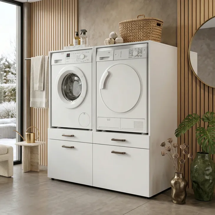 Mobile lavatrice e asciugatrice 134x144h cm con cassettoni bianco Water