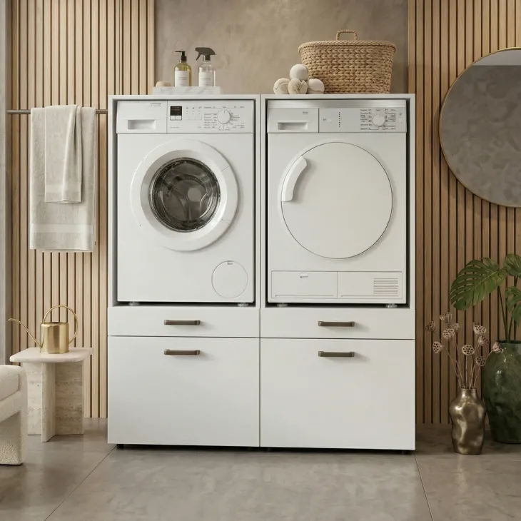 Mobile lavatrice e asciugatrice 134x144h cm con cassettoni bianco Water