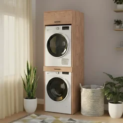 Mobile lavatrice e asciugatrice 67x215h cm 1 cassetto 1 vano rovere rustico Klara