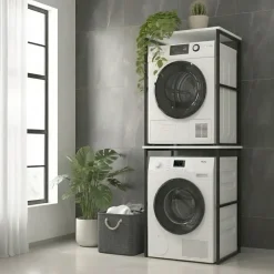Mobile lavatrice e asciugatrice 66x189h cm industrial metallo bianco Loft