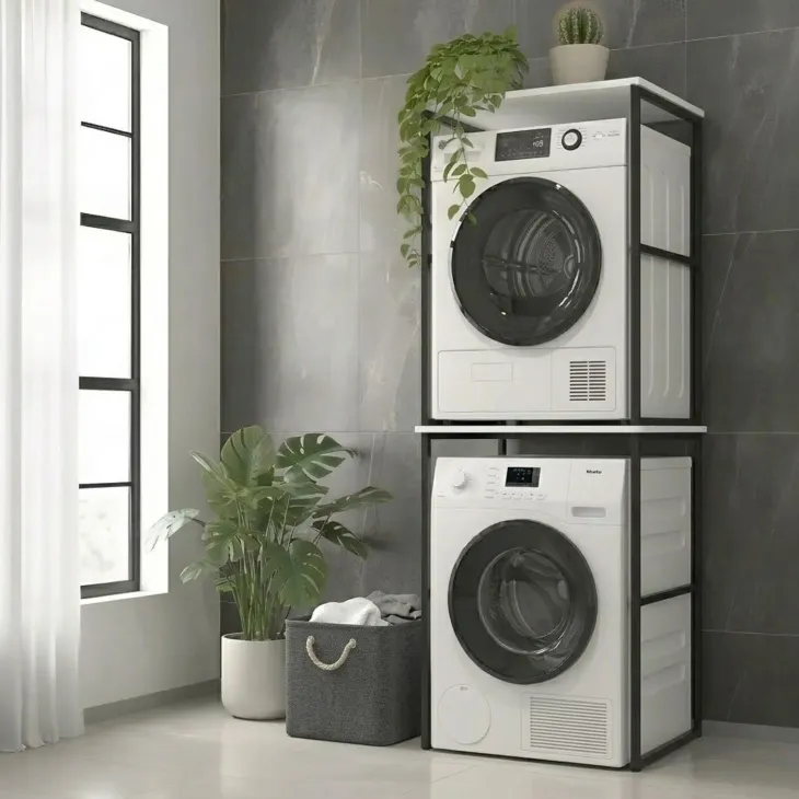 Mobile lavatrice e asciugatrice 66x189h cm industrial metallo bianco Loft