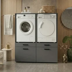 Mobile lavatrice e asciugatrice 134x144h cm con cassettoni antracite Water
