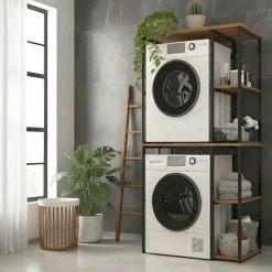 Mobile lavatrice e asciugatrice 90x188h cm 4 vani a vista industrial metallo rovere rustico Loft