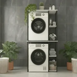 Mobile lavatrice e asciugatrice 90x188h cm 4 vani a vista industrial metallo bianco Loft
