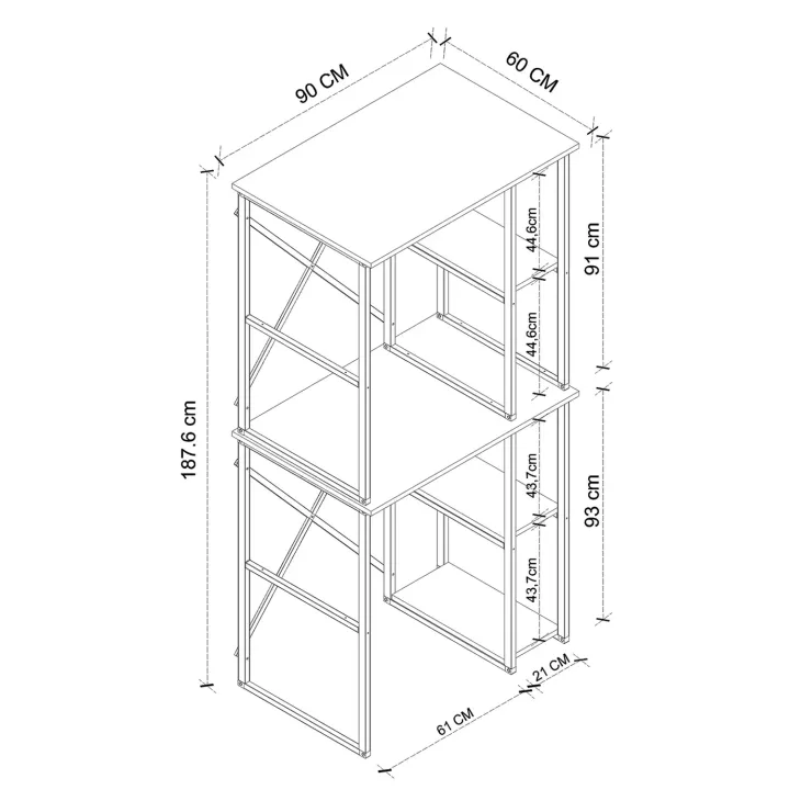 Mobile lavatrice e asciugatrice 90x188h cm 4 vani a vista industrial metallo bianco Loft