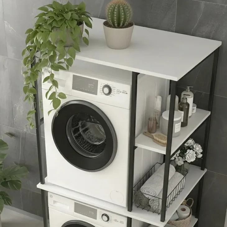 Mobile lavatrice e asciugatrice 90x188h cm 4 vani a vista industrial metallo bianco Loft