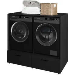 Mobile lavatrice e asciugatrice 132x117h cm con cassettone nero Wave