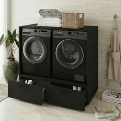 Mobile lavatrice e asciugatrice 132x117h cm con cassettone nero Wave