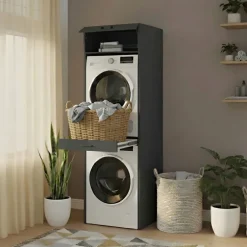 Mobile lavatrice e asciugatrice 67x215h cm con ripiano estraibile antracite Klara