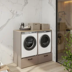 Mobile lavatrice e asciugatrice 132x117h cm con cassettone tortora rovere Wave