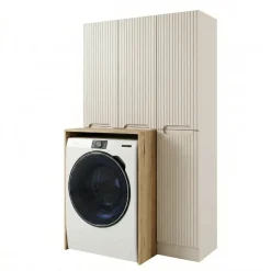 Mobile lavatrice lavanderia 105x180h cm con portabiancheria cannettato beige Cleany