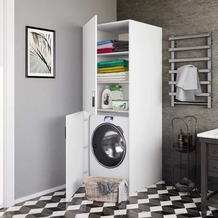 Mobile lavatrice 70x180h cm 2 ante e ripiani bianco opaco Wash