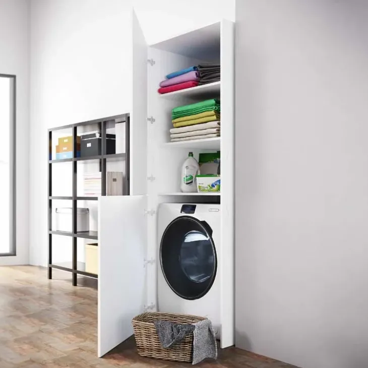Mobile lavatrice 70x180h cm 2 ante e ripiani bianco opaco Wash