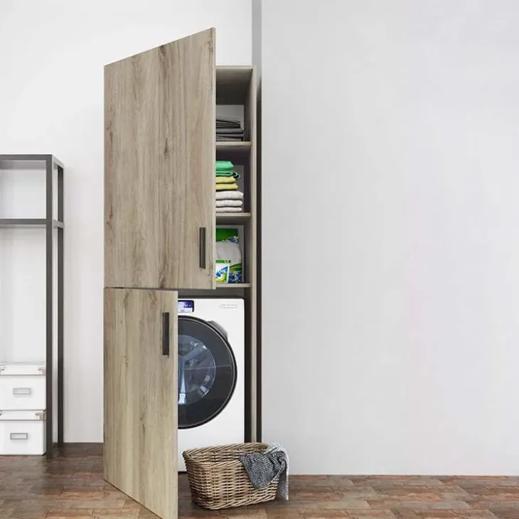 Mobile lavatrice 70x180h cm 2 ante e ripiani rovere Wash
