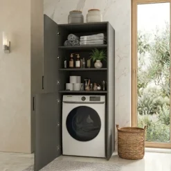 Mobile lavatrice 70x180h cm 2 ante 3 ripiani antracite Wash