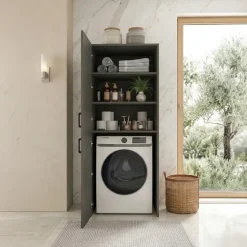 Mobile lavatrice 70x180h cm 2 ante 3 ripiani antracite Wash