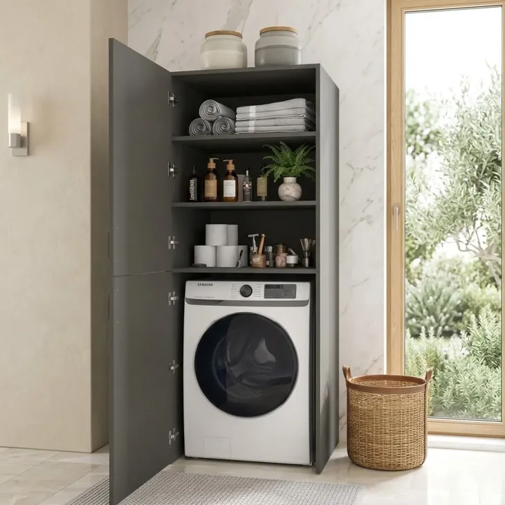 Mobile lavatrice 70x180h cm 2 ante 3 ripiani antracite Wash