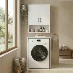 Mobile lavatrice 65x195h cm 2 ante 3 ripiani bianco Oblò