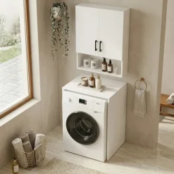 Mobile lavatrice 65x195h cm 2 ante 3 ripiani bianco Oblò