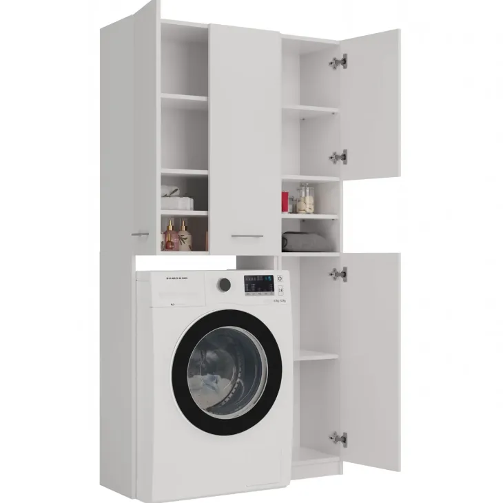 Mobile lavatrice 96x180h cm armadio 4 ante e vano a giorno bianco Motty