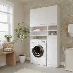 Mobile lavatrice 96x180h cm armadio 4 ante e doppio vano a giorno bianco Motty