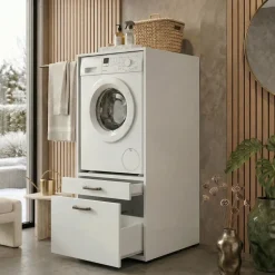 Mobile lavatrice 67x144h cm con cassettone bianco Water