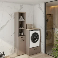 Mobile lavatrice 107x197h cm con colonna tortora rovere Wave